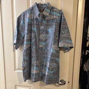 Kahala Blue and Gray Casual Button Down Aloha Shirt